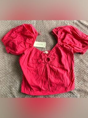 Fuchsia Puff Sleeve Crop Top